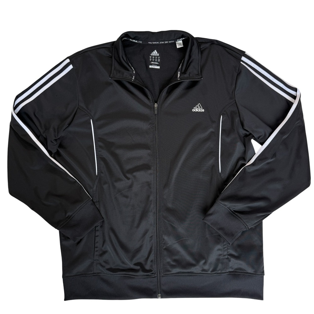 Adidas Mens Climalite 3-Stripe Track Jacket XL Black White Full Zip Retro Sporty